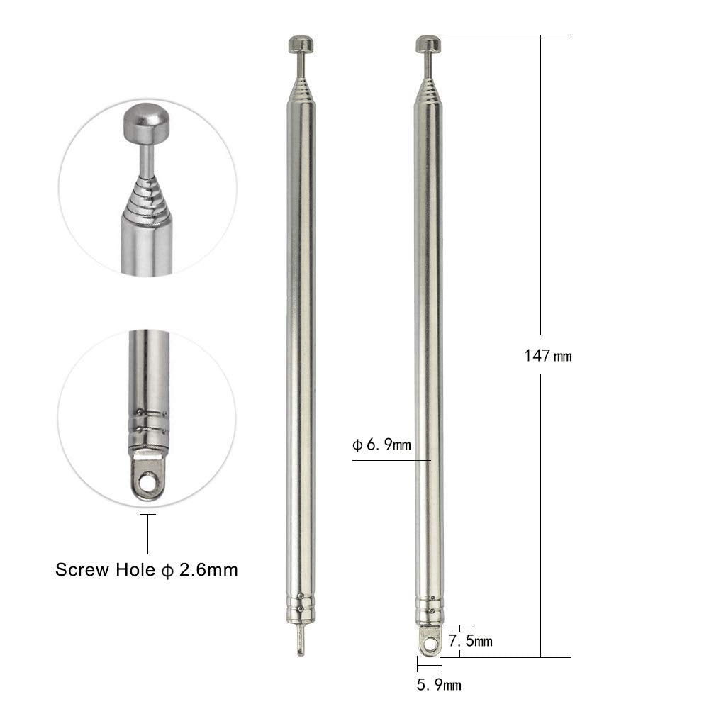 Bingfu 7 Sections Telescopic 74cm AM FM Antenna Portable Radio Antenna Replacement (2-Pack) Compatible with Indoor Portable Radio Home Stereo Receiver