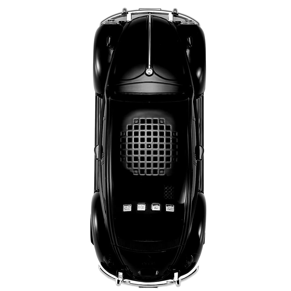 QFX Bluetooth 1960 Bug Retro Car Replica Speaker, 3-inch Speakers, Hands Free Link, Built-in Microphone, FM Radio and LED Party Lights, Black