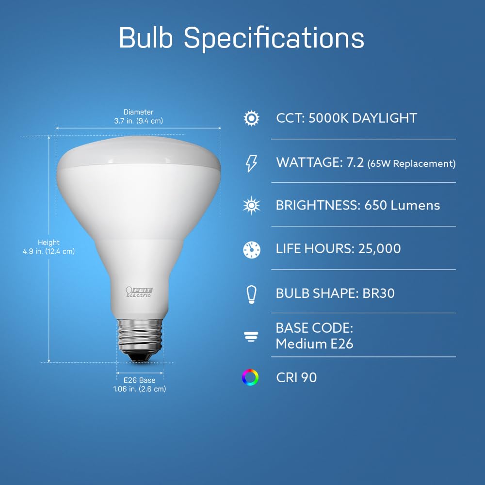 Feit Electric Enhance LED BR30 Bulbs, 65W Eq, Daylight White, 650 lm