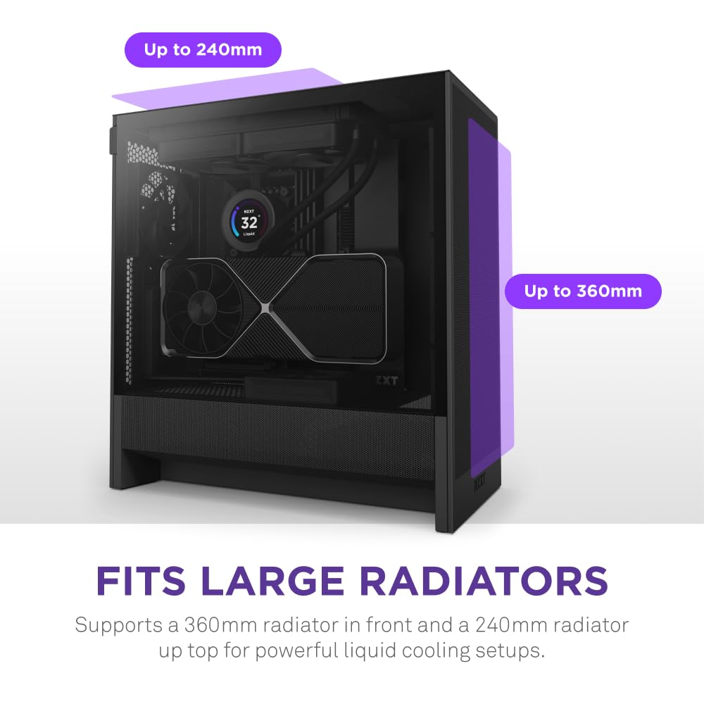 NZXT H5 Flow 2024 - Compact ATX Mid-Tower PC Gaming Case - High Airflow - 2 x 120mm Fans Included - 360mm Front & 240mm Top Radiator Support - Cable