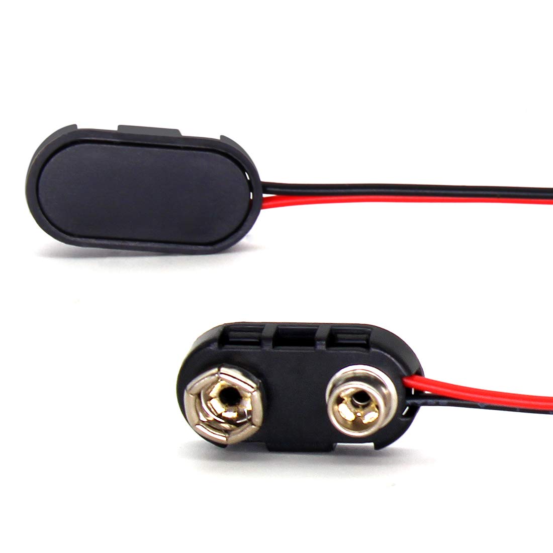 10 PACK 9V I-Type Faux Leather Long Cable Housing Connection Battery Clip Connector Wire Leads Plastic Housing and Black Red Wires Leads with 15cm
