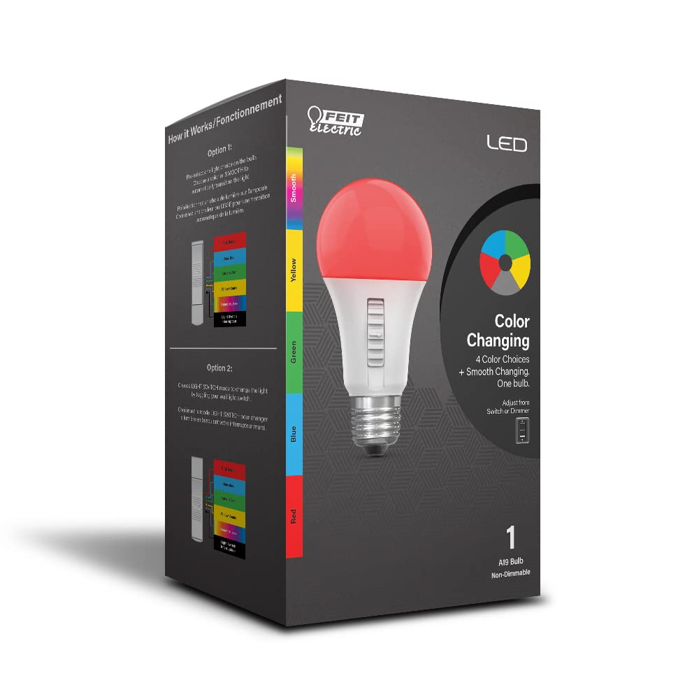 Feit Electric A19 LED Party Light Bulb, RGB Color Changing, E26 Base