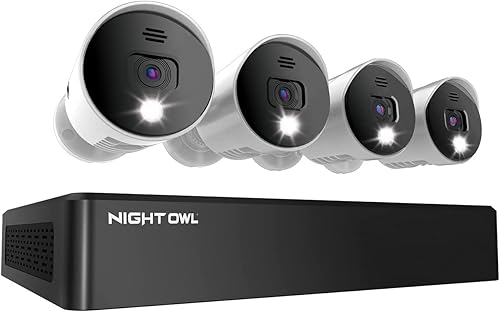 Night Owl Sp, Llc 8 Channel Bluetooth Video Home Security Camera System with (4) Wired 4K UHD Indoor/Outdoor Spotlight Cameras Audio and 1TB Hard