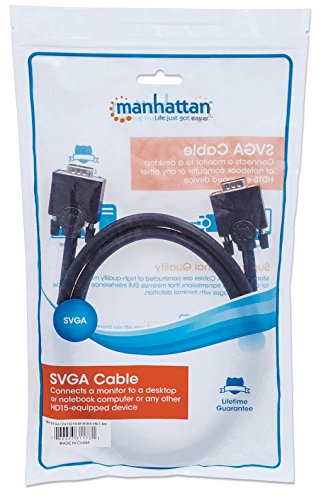 Manhattan HD15 VGA M/M Cable, 1.8 M VGA Cable Black 1.8 M VGA (D-Sub); VGA (D-Sub); VGA (D-Sub); VGA (D-Sub); Nickel (1.8 m, 1.8 m, Black, Male/Male)