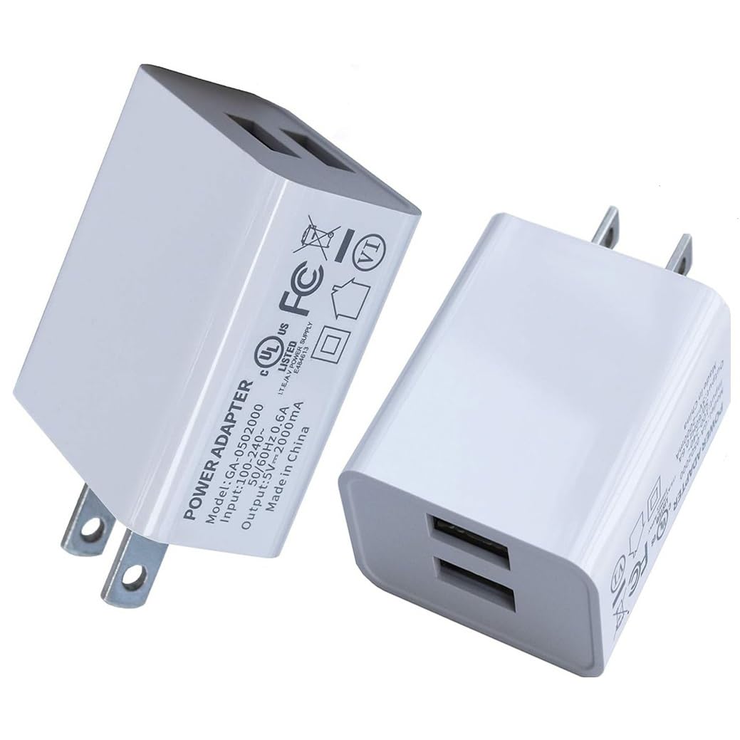 2Pack USB Wall Charger Dual Port Quick Charger Plug Cube 5V 2A for iPad iPhone,Samsung Galaxy,LG,Moto,Amazon Fire Tablet,PS4 Xbox,Headphone,Music