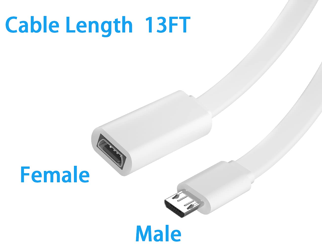 SIOCEN 2 Pack 13FT Micro USB Extension Cable for Zmodo,Male to Female Extender Flat Power Cord Compatible for Wyze Cam v3 v2,Yi Camera,Oculus