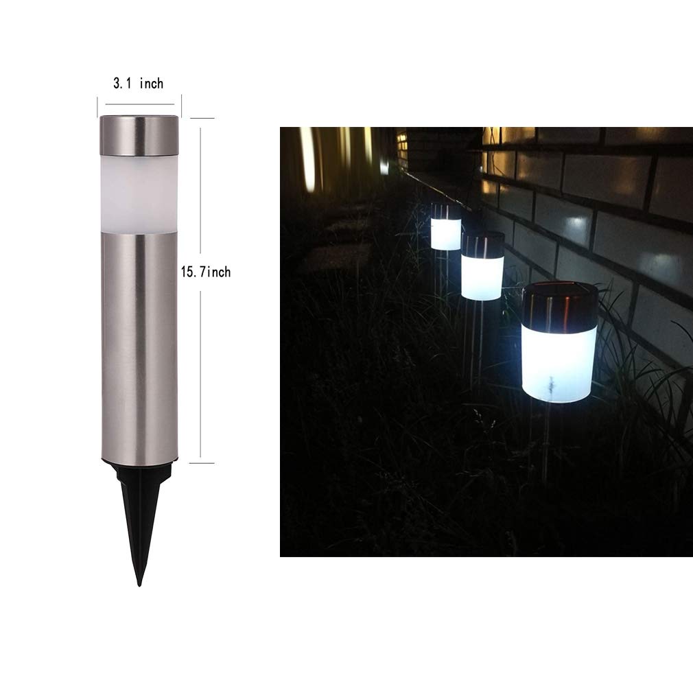 SUNWIND Solar Bollard Lights Outdoor - 6 Pack Stainless Steel Warm White LED Landscape Lights Waterproof Decorative Lighting for Backyard Lawn Patio