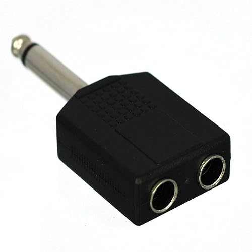 CESS 6.35mm 1/4 Inch Mono Male to 2 Female Splitter Adapter - 1/4 TS Male to Dual TS Female (2 Pack)