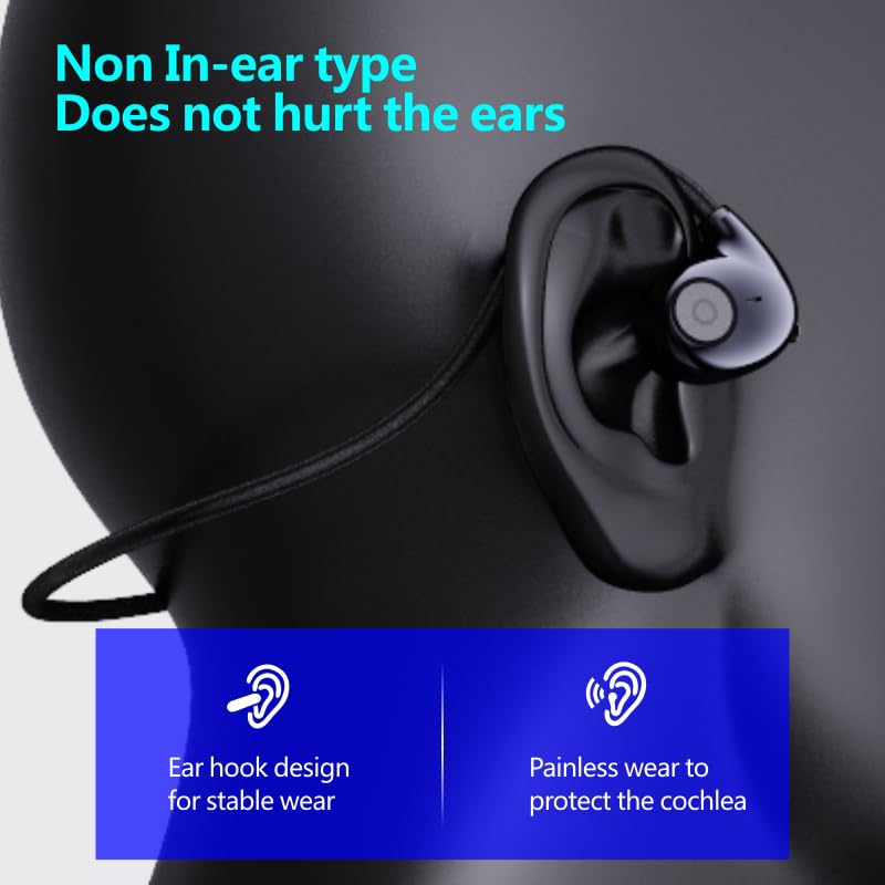 HDKKE Open Ear Headphones Wireless Bluetooth, Air Conduction Headset Wireless Earbuds, Sports Headphones with HD Stereo Sound, Secure Fit Earhooks