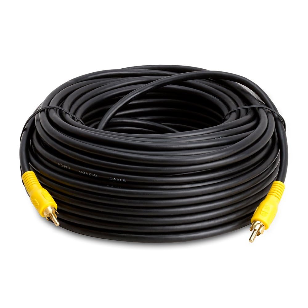 Cmple - RCA Subwoofer Cable 100 ft Digital Coaxial Audio Cable Composite Audio/Video Cord 1-RCA Cable Male to Male Coaxial RCA Cables for Home