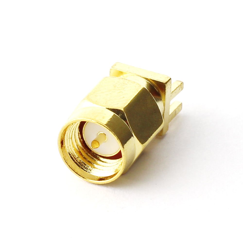 Maxmoral 5PCS SMA Male PCB Panel Edge Mount Plug with 4 Pins Stand Straight Connector RF Coax Coaxial Adapter