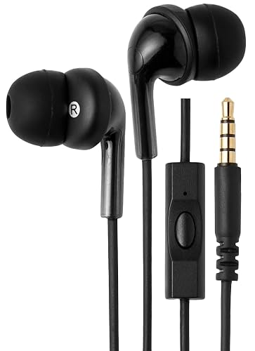 Amazon Basics Wired Earbuds with Microphone, In-Ear Headphones, 3.5mm Jack, High Definition Sound, Secure Fit, 4.2 ft Cable, S/M/L Ear Tips, Black