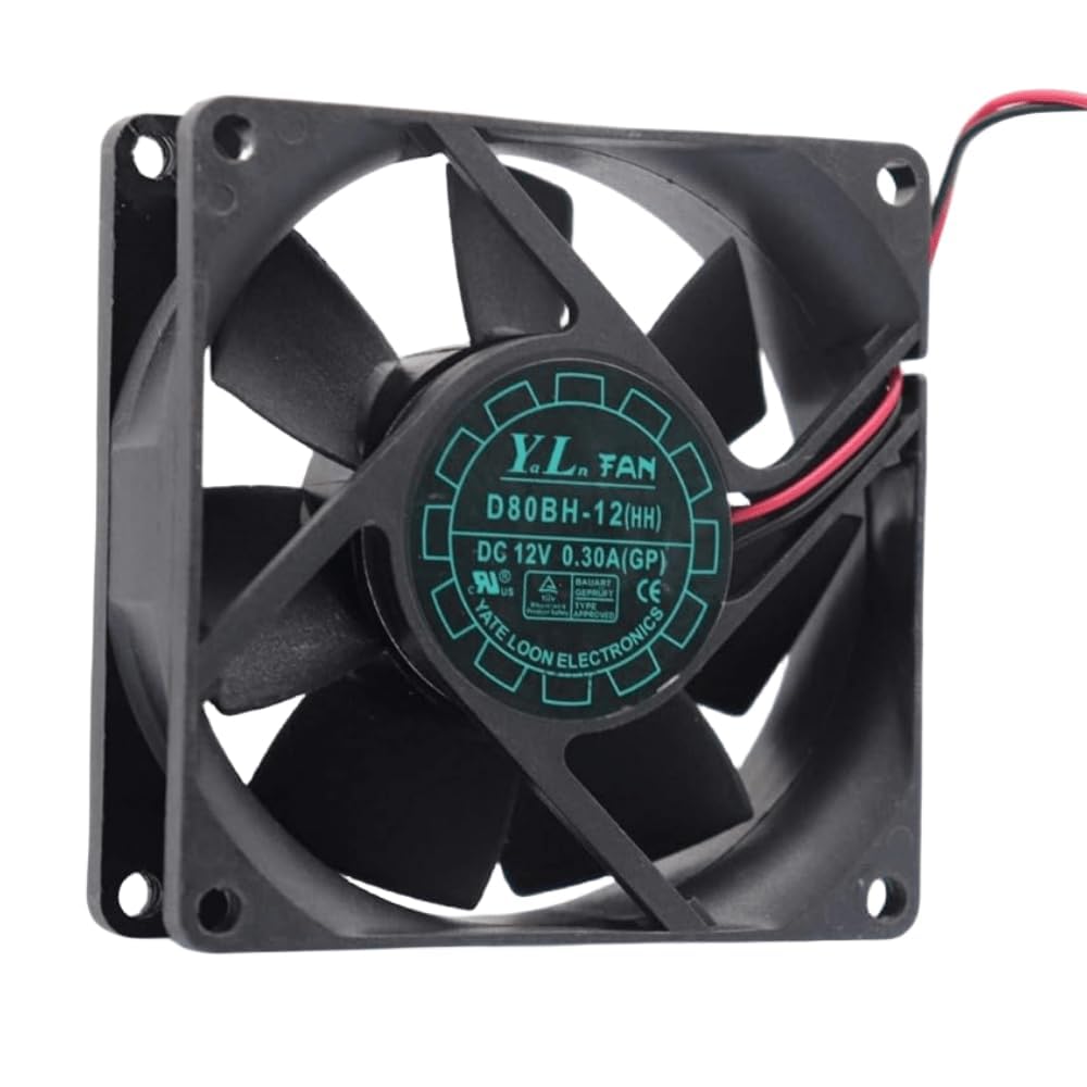D80BH-12 12V 0.30A 80MM Fan - 8CM 8025 2-Wire Cooling Fan, Black