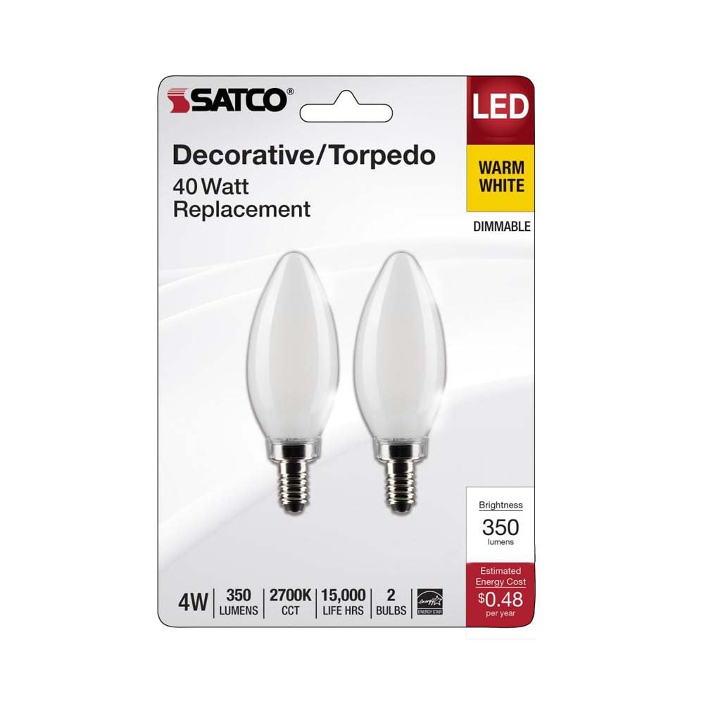 Satco S21823, B11 LED Bulbs, Frosted, E12 Base, 2-Pack, Commercial Lighting