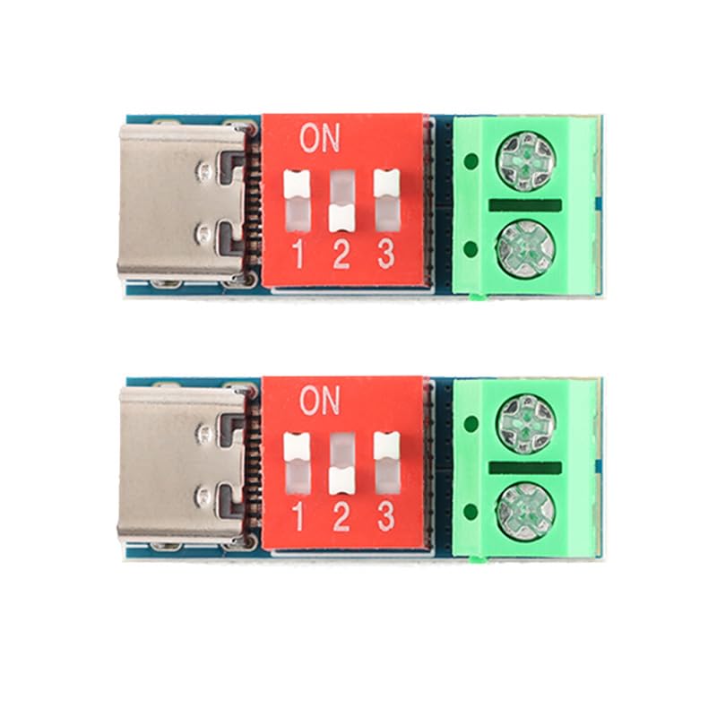 Mini PD Sink PD3.0/2.0, BC1.2 DC-DC Buck Converter Adjustable Power Supply Module 24V to 20V 15V 12V 9V 5V (2 Pack).