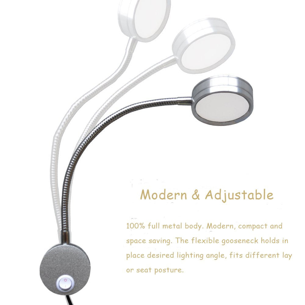 Youngine 5W Plug Wired Flexible Gooseneck Wall Sconce Reading Lamp Art Works Show Accent Light Wall Mount Spot Lamp Fixture with On/off Switch (Round