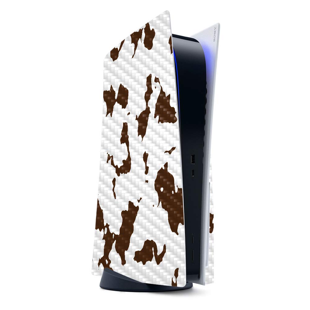 MightySkins Carbon Fiber Gaming Skin for PS5 / Playstation 5 - Brown Cow | Durable Textured Carbon Fiber Finish | Easy to Apply and Change Style |
