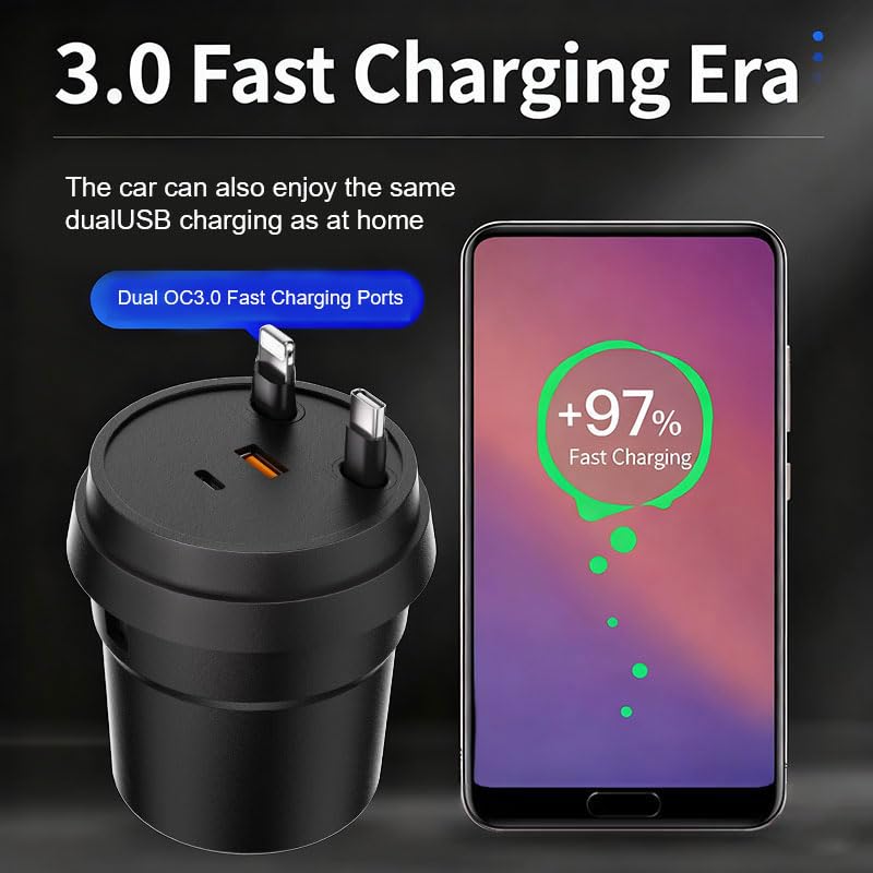 i Phone 17 16 Retractable Car Charger,Cars Adapter USB C Fast Charger,4 in 1 Car Accessories?Christmas for Gifts for Men Women,Compatible with iPhone