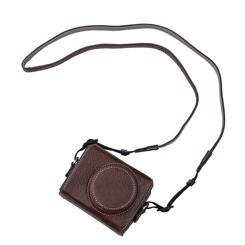 BolinUS Premium PU Leather FullBody Camera Case Bag Cover for Sony ZV-1 ZV1 With Neck Strap (Brown)