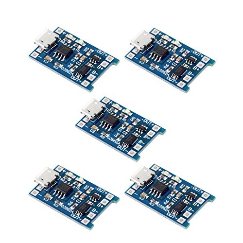 Enhanced Dual Function Micro-USB Powered 5V 1A 1S LiPo Battery Charger TP4056 Module with Internal DW01A Battery Protection IC (5 Pack)