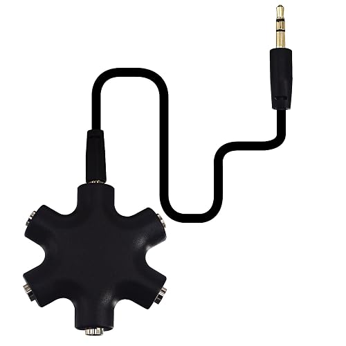 Onelinkmore Headphone Splitter - 5-Jack 3.5mm Audio Stereo Adapter for Headsets, Earbuds, Earphones - 1 Male to 4 Female With Stereo Cable