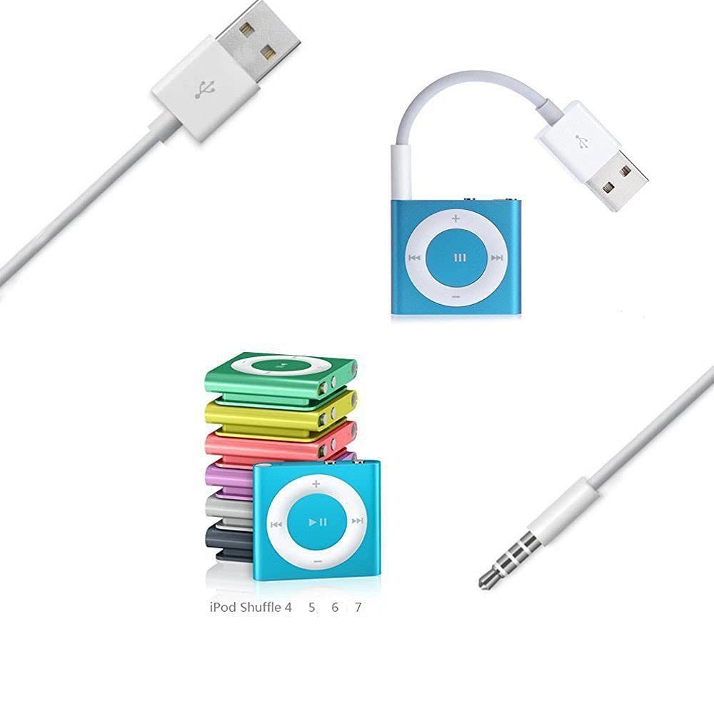 Amicable USB Date Cable Replacement for iPod Shuffle Charger Cable,(2-Pack) 3.5mm Jack/Plug to USB Power Charger Sync Data Transfer Cable for iPod