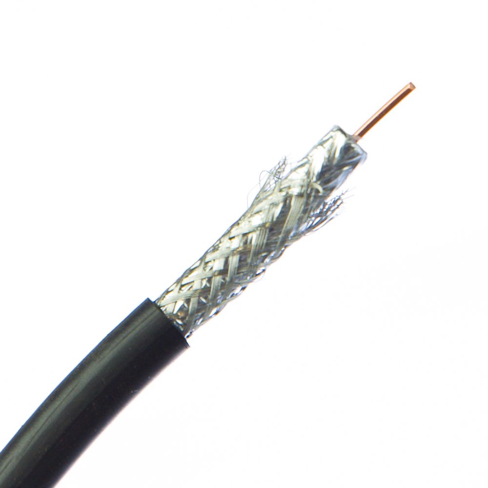 Quad Shielded Bulk RG6 Coaxial Cable, Black, 18 AWG, Solid Core, Spool, 1000 Foot