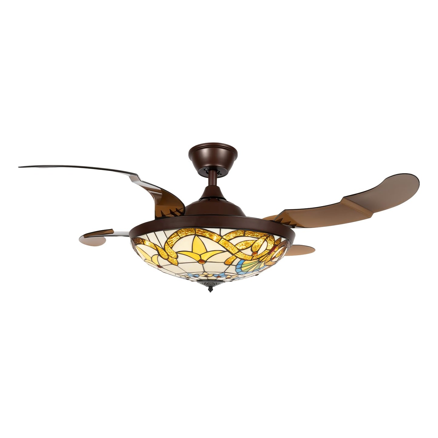 42" Retractable Ceiling Fan with Light, Invisible Blades Fandelier w/ Remot