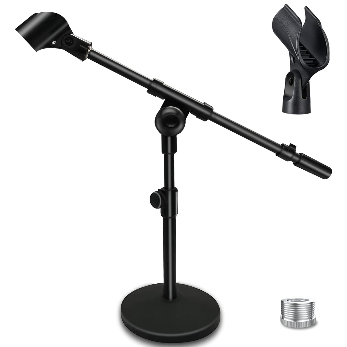 Mictop Adjustable Desktop Mic Stand, Desk Stand Tabletop Table Top Microphone Stand with Mic Clip for Handheld Microphone, Boom Arm, 5/8" Male to 3/8"