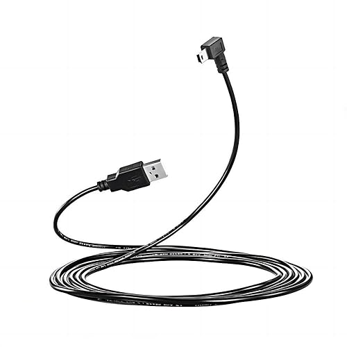 LARRITS 3M USB A to Mini B USB Cable 90 Degree Data Sync Charge Cord with 5 pcs Wiring Clips for Nextbase Dash Cam Car GPS Navigator DVR Digital