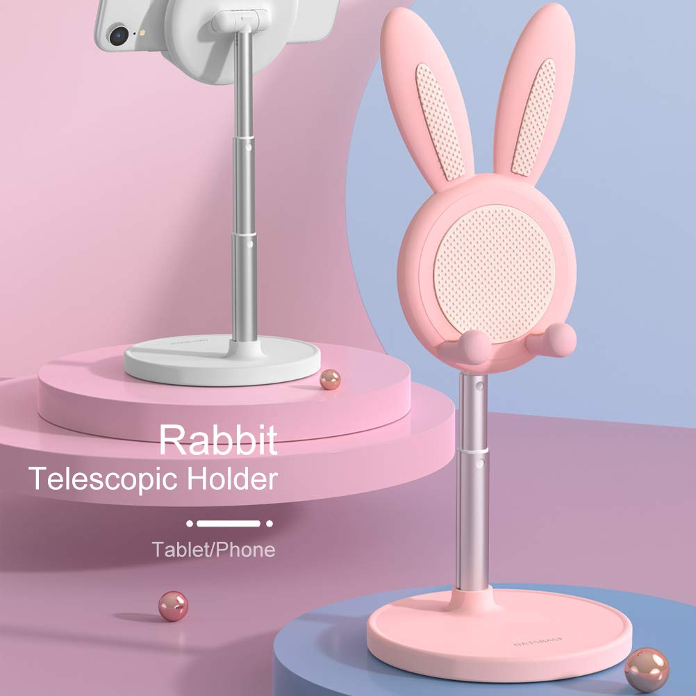 OATSBASF Cell Phone Stand, Adjustable Cute Bunny Phone Stand for Desk, Kawaii Phone Holder Stand, Compatible with All Mobile Phones, iPhone, Kindle