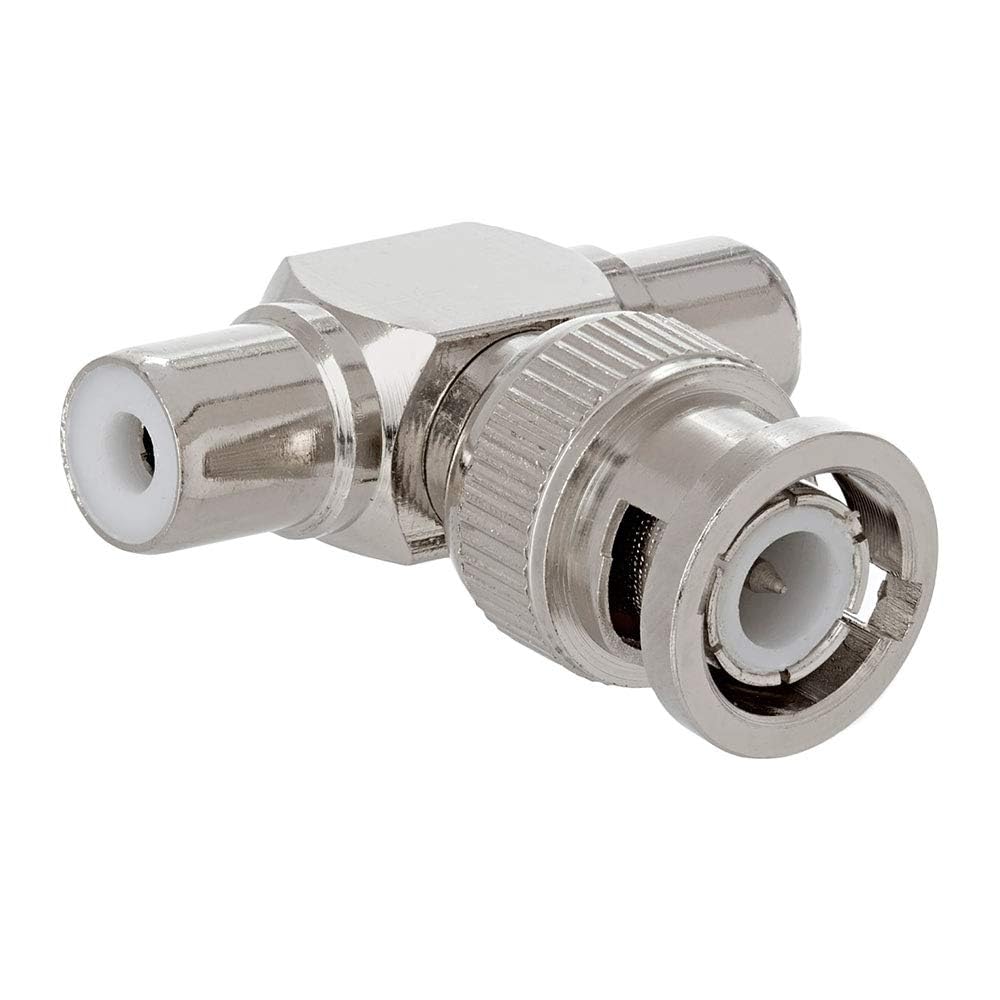 Cmple - Dual RCA Female to BNC Male Adapter BNC Plug to 2X Two RCA Jacks Coaxial Cable Audio Video T-Shaped Connector Converter - Chrome