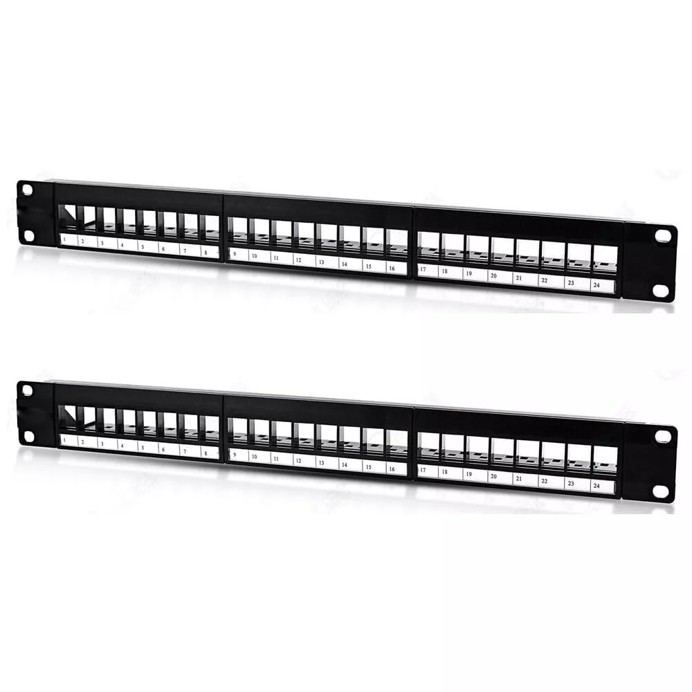 2 Pcs Patch Panel 24Port CAT6/Cat5 RJ45 110 Network Surface Wall Mount Bracket