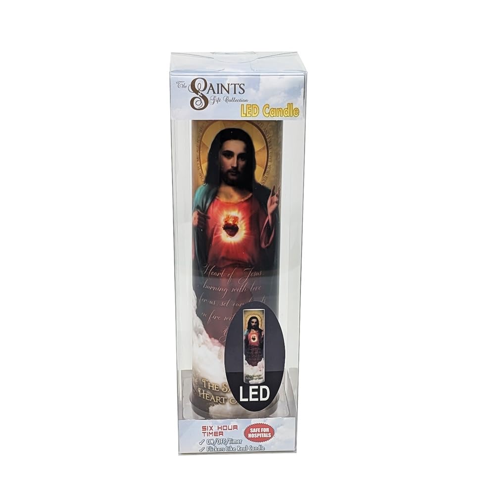 THE SAINTS COLLECTION Sacred Heart of Jesus LED Flameless Devotional Prayer Candle