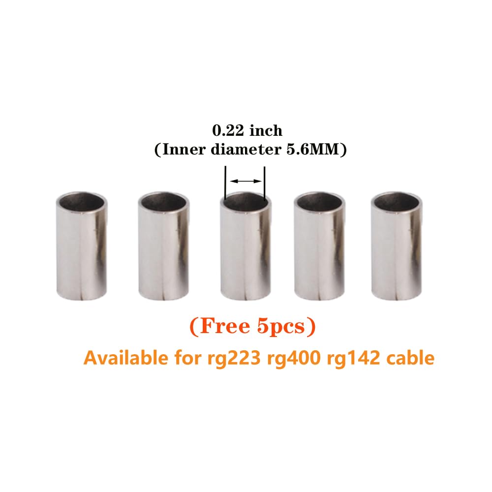 Supmory 5 Pack RP-TNC Male Plug Crimp Connector for RG58 RG142 RG400 195 Coaxial Cable