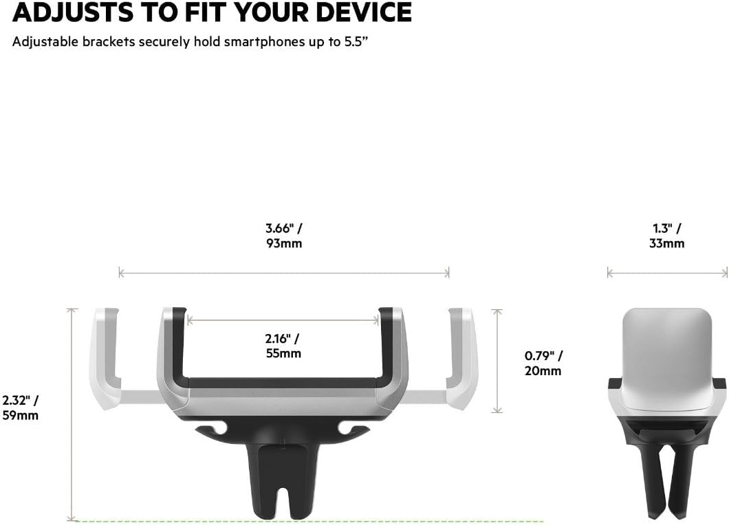 Belkin Universal Car Vent Mount for Smartphones - Secure Adjustable Grip Holder for iPhone, Samsung, Pixel, LG, Rotates 180° for Portrait & Landscape