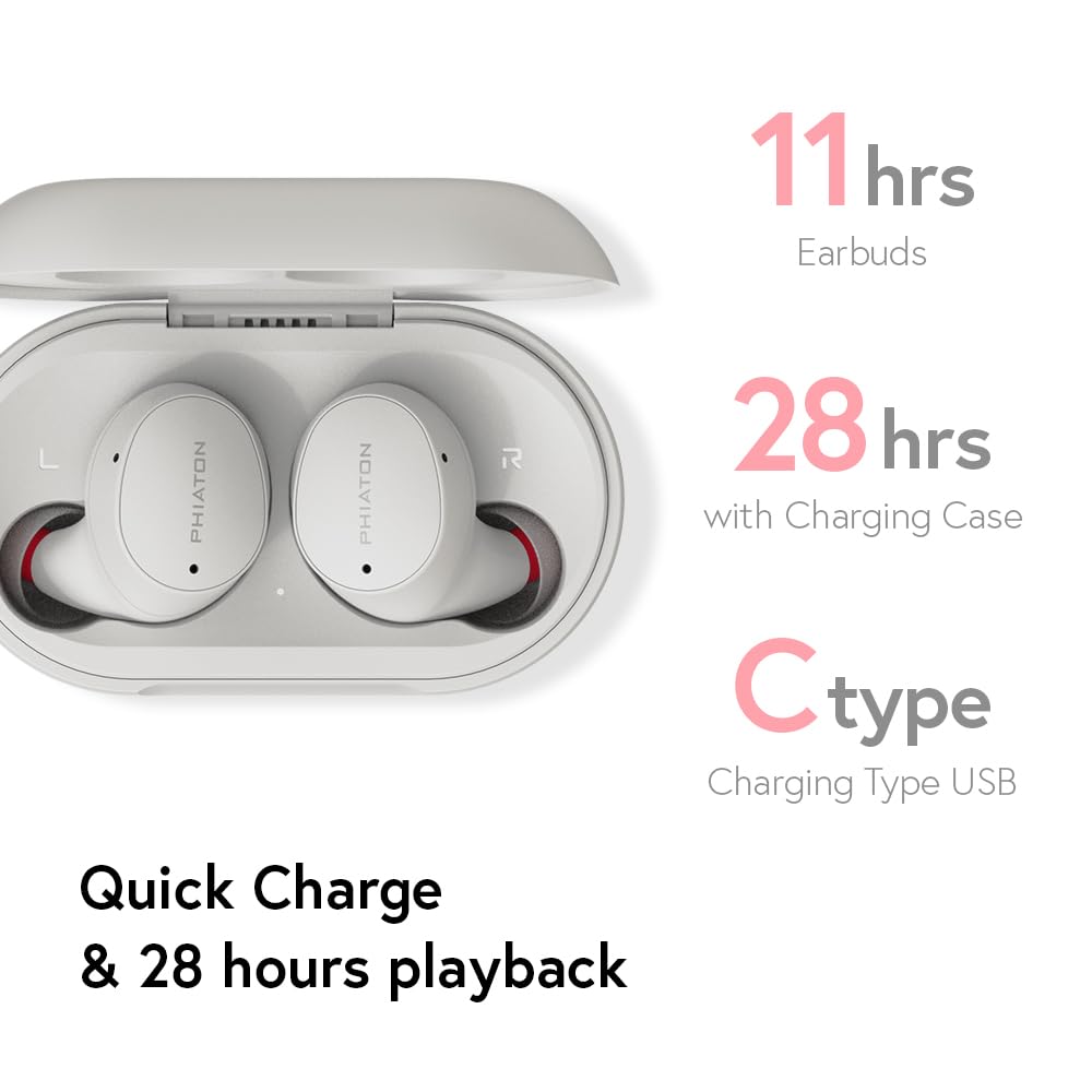 Phiaton Bonobuds Lite True Wireless Earbuds with Clear Voice by Intelligo and Ambient Mode | Bluetooth Earphones with 11 Hour Playtime, Space Black