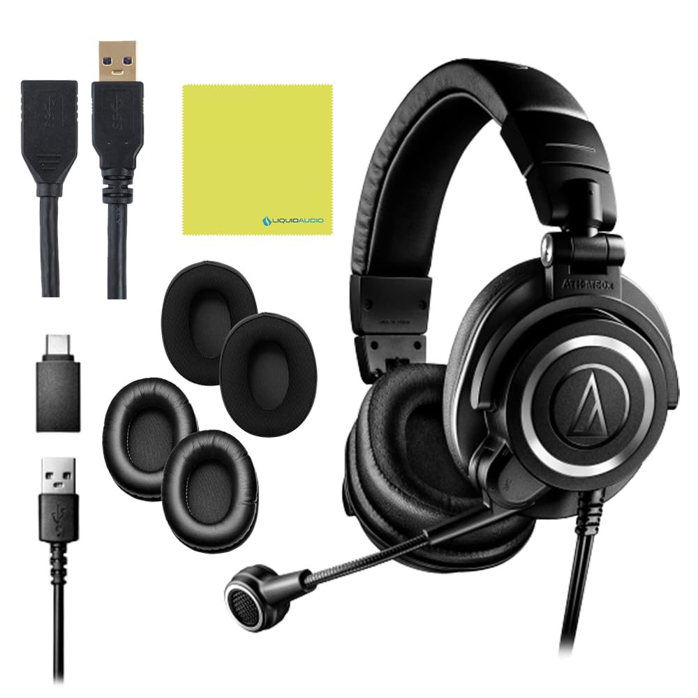 Audio Technica ATH-M50X STS-USB StreamSet Streaming Headset Bundle with 3ft Extension Cable 3.0 and Instrument Polishing Cloth - Podcast Headphones…