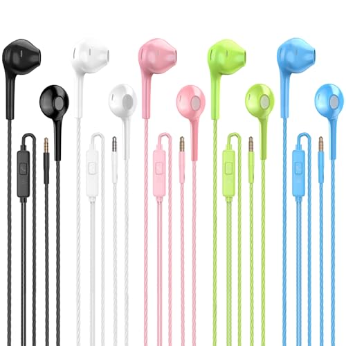 Jogteg Earbuds Headphones with Microphone Pack of 5, Noise Isolating Wired Earbuds, Earphones with Powerful Heavy Bass Stereo, Compatible