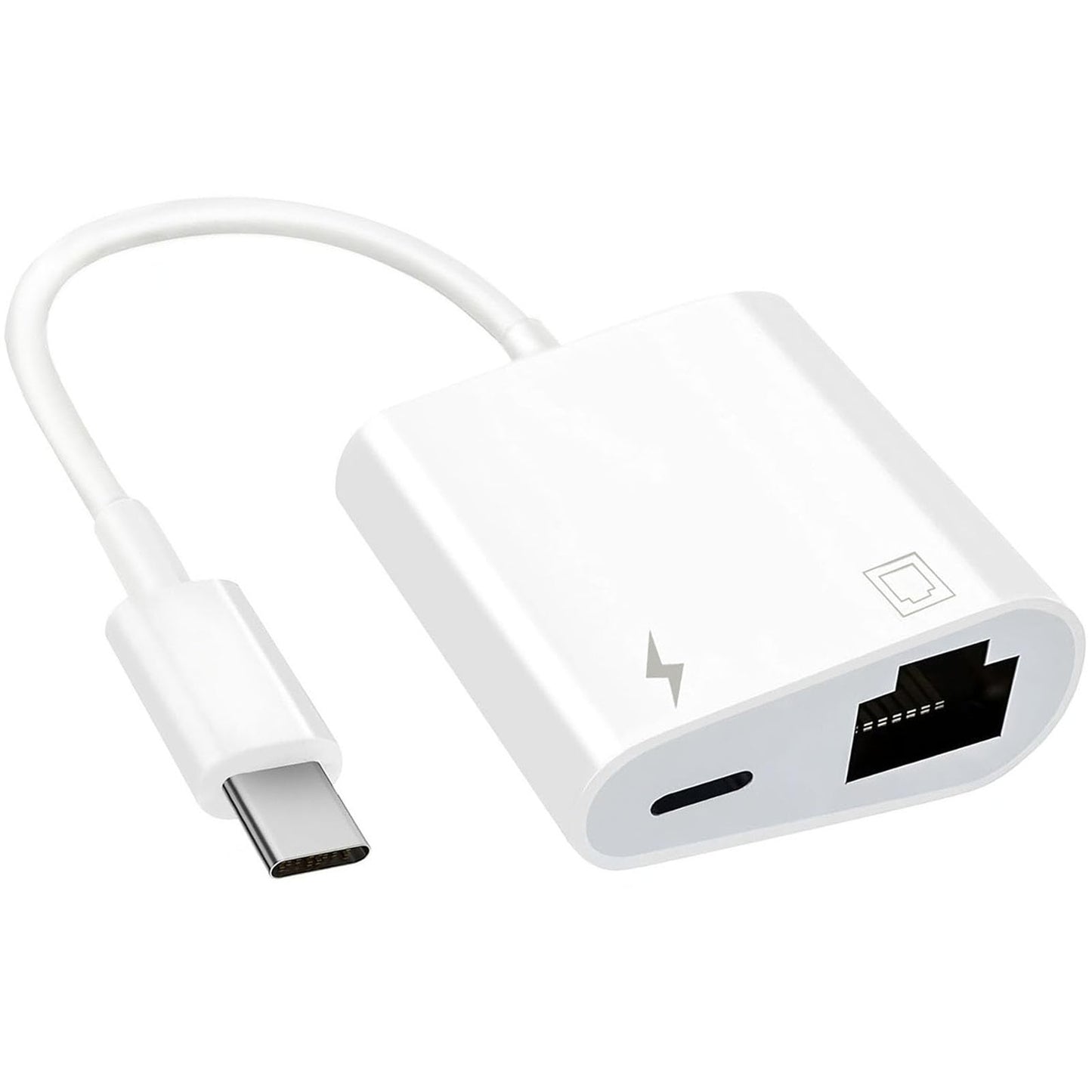 DICKMITH USB C to Ethernet Adapter 2 in 1 USB C to RJ45 Adapter with Type C PD Charging Port Compatible with iPhone16/Android/MacBook Supports 100Mbps
