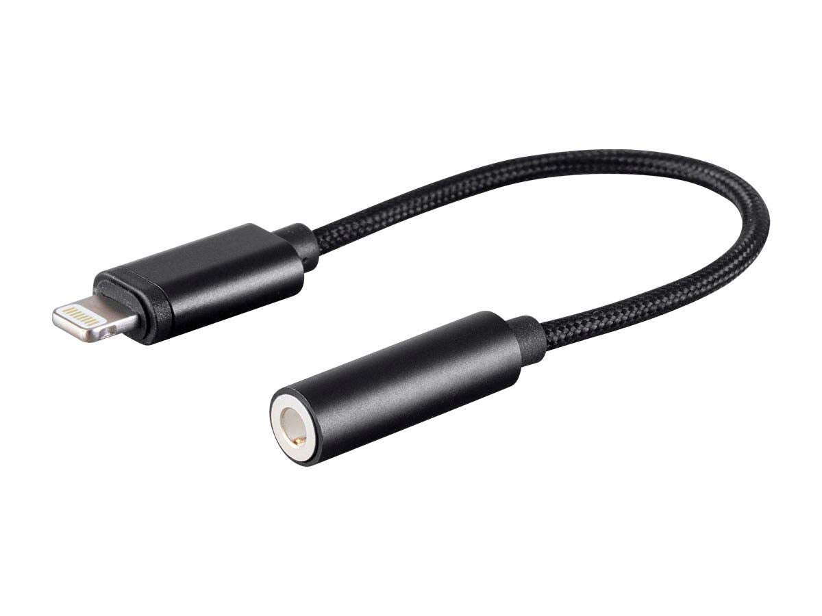 Monoprice MFi Certified Lightning to 3.5mm Jack Audio Adapter - Nylon Braided, Black