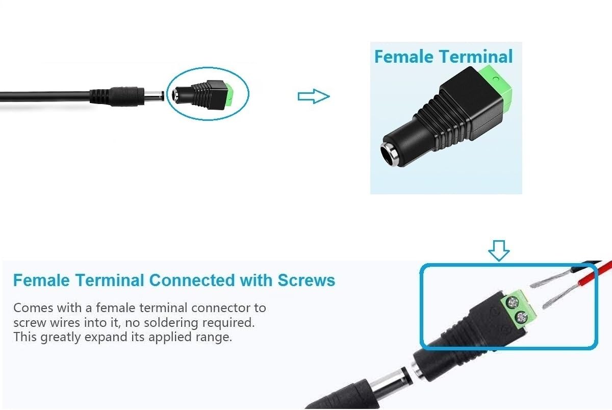 12V 2A DC Power Supply Adapter, AC 100-240V 50-60Hz to 12 Volts 2 Amps, Power Cord with 5.5mm x 2.5mm Barrel Jack, Tip Center Positive