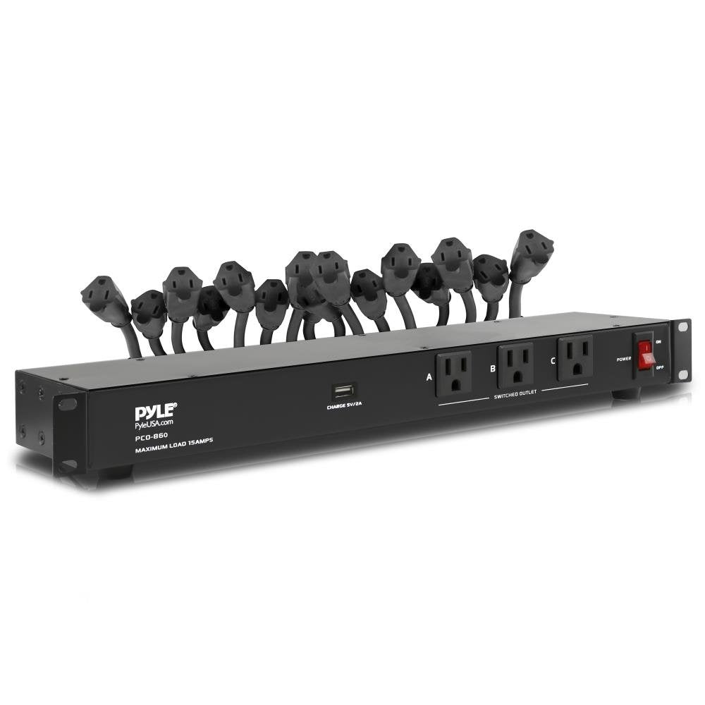 Pyle 19 Outlet 1U 19" Rackmount PDU Power Distribution Supply Center Conditioner Strip Unit Surge Protector 15 Amp Circuit Breaker USB Multi Device