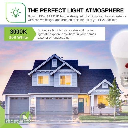 Bioluz LED Dusk to Dawn Light Bulb, 9W (60W Equivalent) A19 LED Light Bulb with Photocell Sensor, Auto On/Off, 3000K Soft White Indoor/Outdoor Light