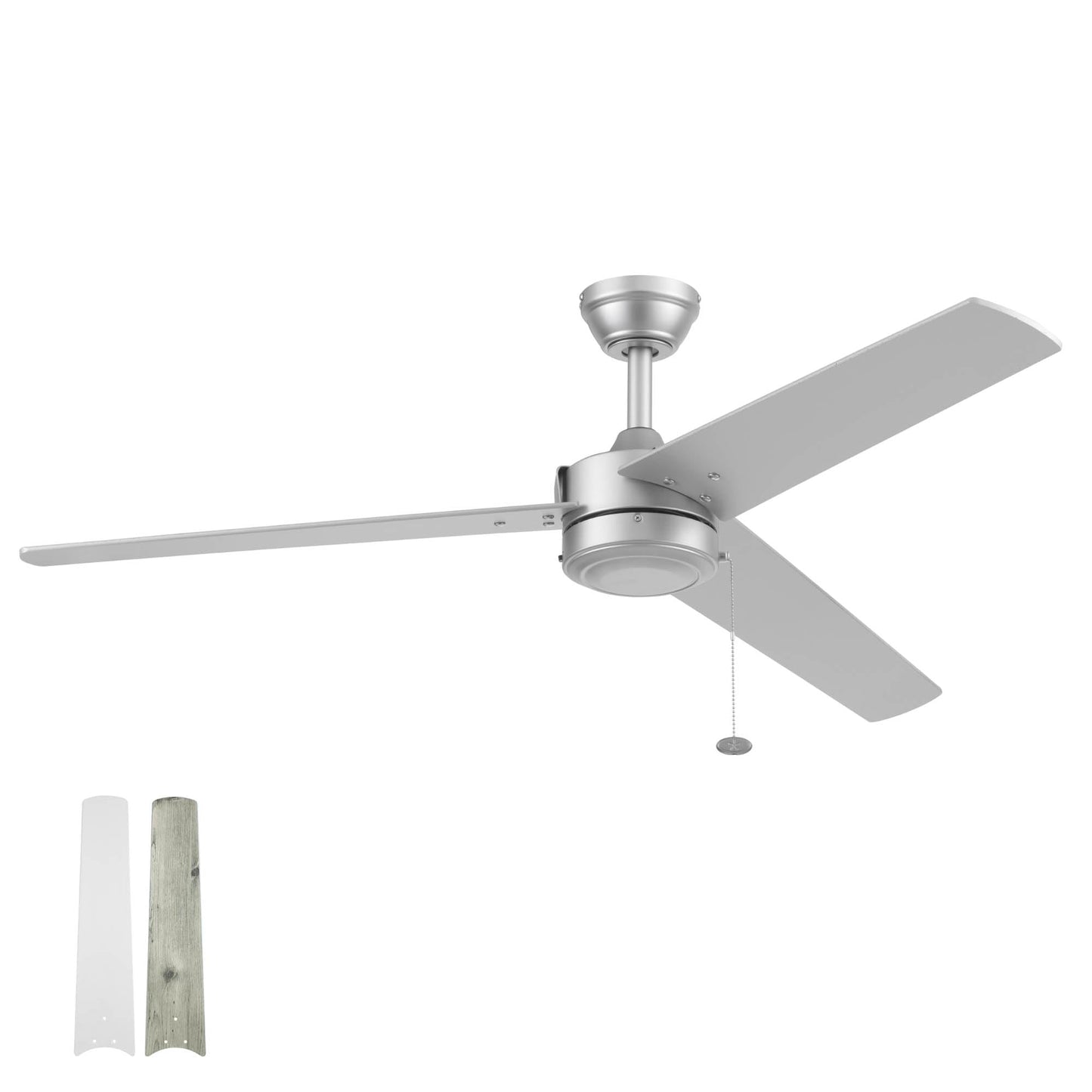Prominence Home Tenant, 52 Inch Contemporary Indoor Outdoor LED Ceiling Fan, No Light, Pull Chain, Dual Mounting Options, 3 Dual Finish Blades