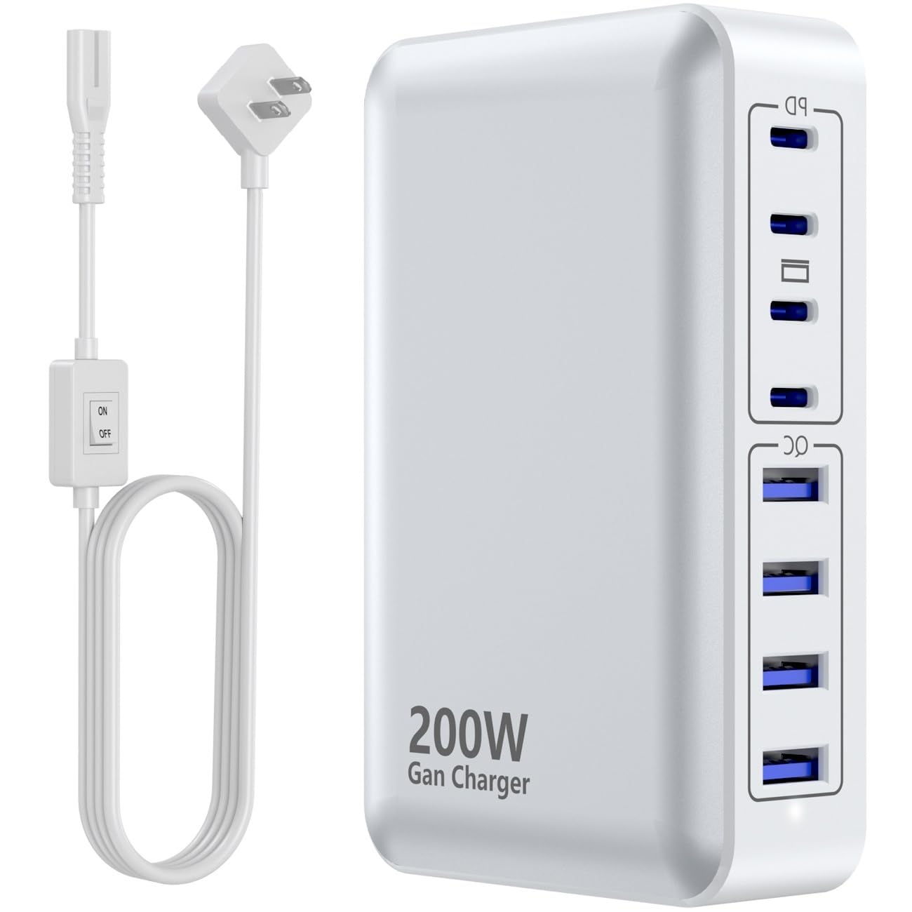 USB C Charger 200W Charger Block, 8-Ports Gan Fast Charging Station Hub, PD 65W Laptop Charging Adapter Compatible with MacBook Pro/Air, DELL, Steam