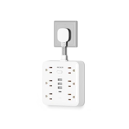 MCSCN Portable Slim Flat Plug Surge Overload Protector Power Strip Wall Outlet with 6 AC Power Outlets 4 USB(1C) for Home Office Dorm Travel