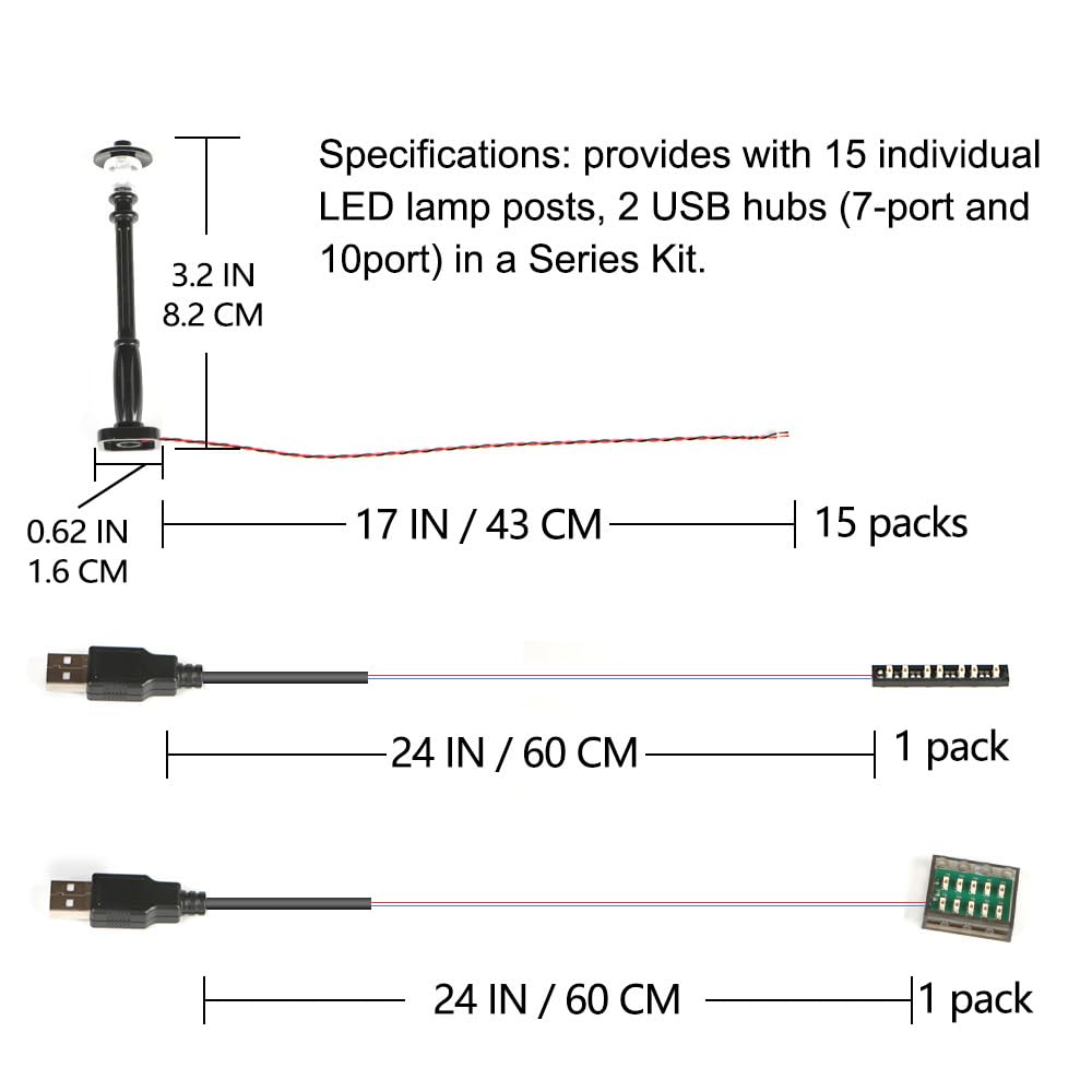 TEDDOO 15pcs City Street Light DIY LED Kit – USB Powered Lamp Blocks Compatible with Lego, Black Pillar Warm White Lighting Set