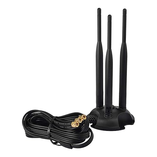 Eightwood 2.4GHz 5GHz Dual Band WiFi Antenna, 3 RP-SMA Connector WiFi 6 Antenna Magnetic Base for PC Desktop Computer, PCIe Network Card, Wireless