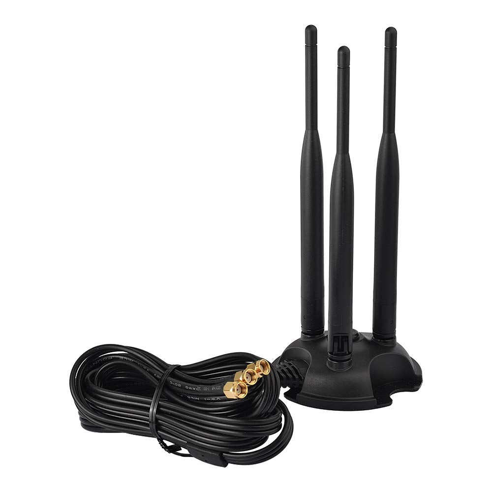Eightwood 2.4GHz 5GHz Dual Band WiFi Antenna, 3 RP-SMA Connector WiFi 6 Antenna Magnetic Base for PC Desktop Computer, PCIe Network Card, Wireless